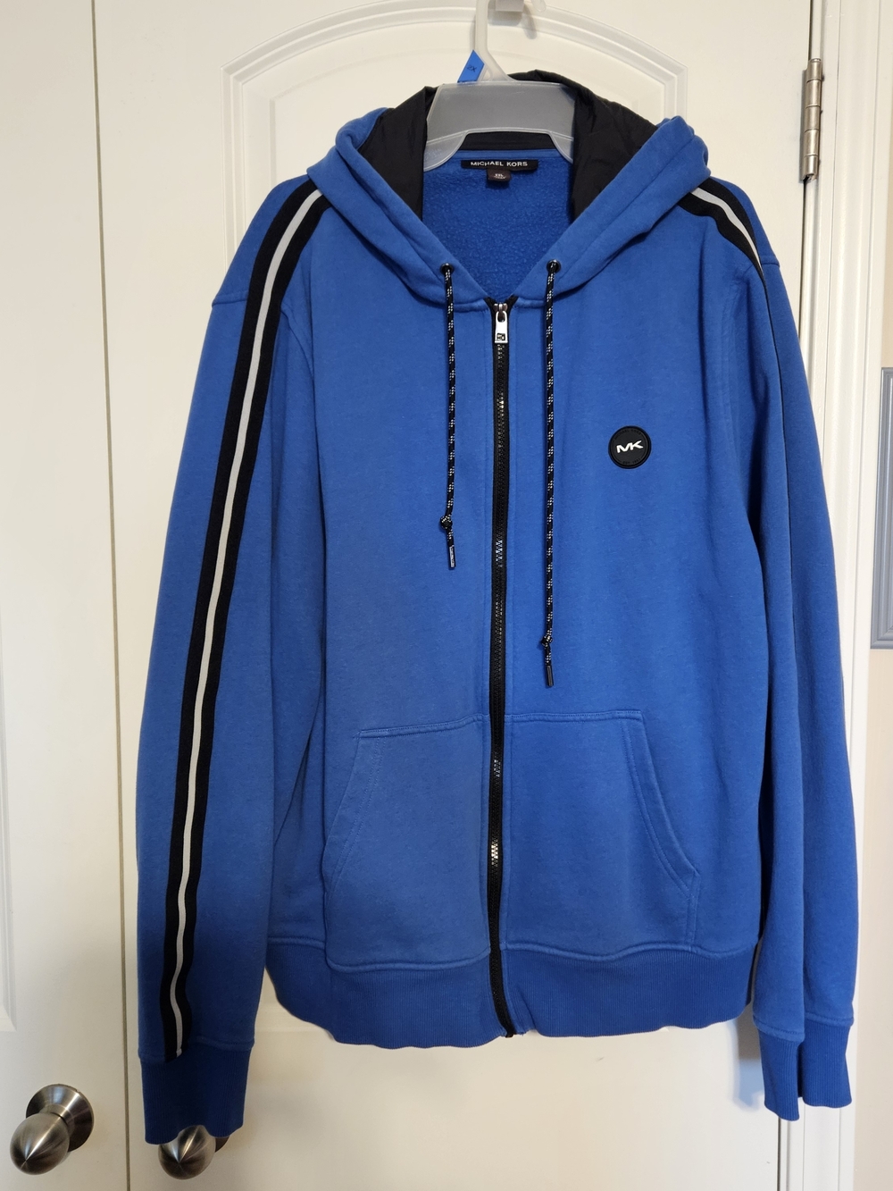 Michael Kors Men’s Royal Blue Zip-Up Hoodie with Black Stripe Detail